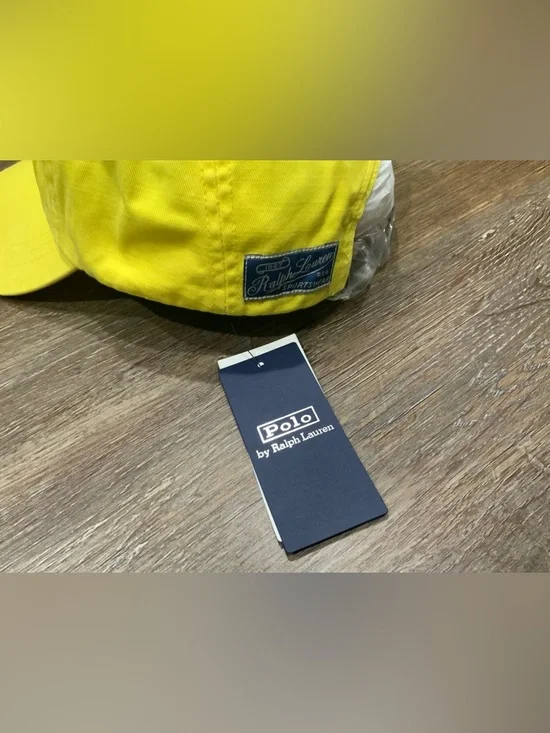 NWT Polo Ralph Lauren COTE d'AZUR HAT Lthr Strapback LONG BRIM Cap YELLOW Adult - Picture 3 of 6
